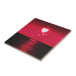 Sunset Liebe - Romantisch - Schwarz Rot - Anpassba Fliese