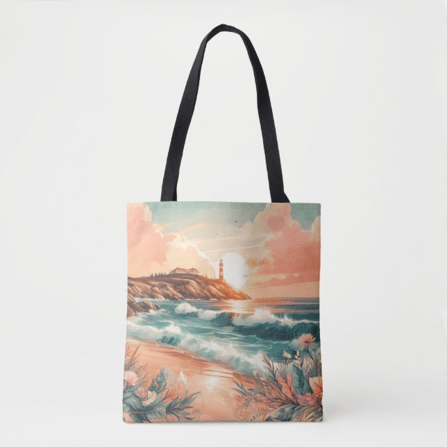 Sunset Lighthouse Ocean Beach Boho Floral (Vorderseite)