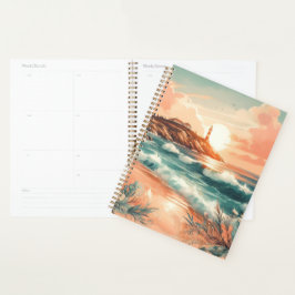 Sunset Lighthouse Ocean Beach Boho Floral Planer