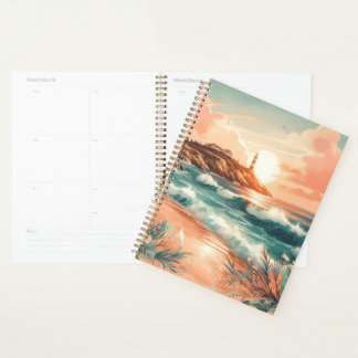 Sunset Lighthouse Ocean Beach Boho Floral Planer
