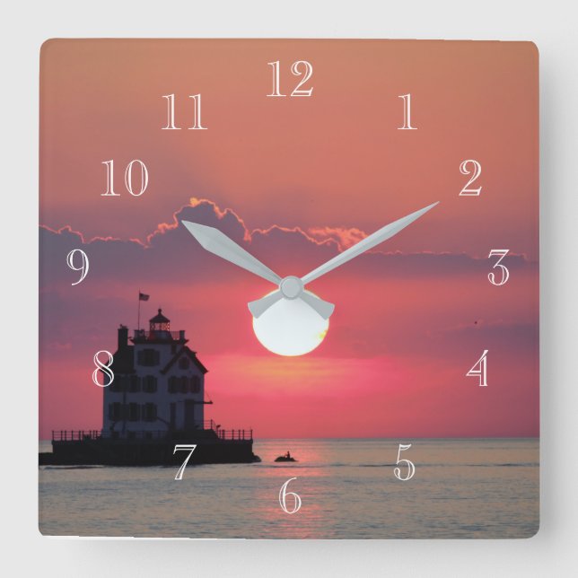 Sunset Lighthouse  Quadratische Wanduhr (Vorderseite)