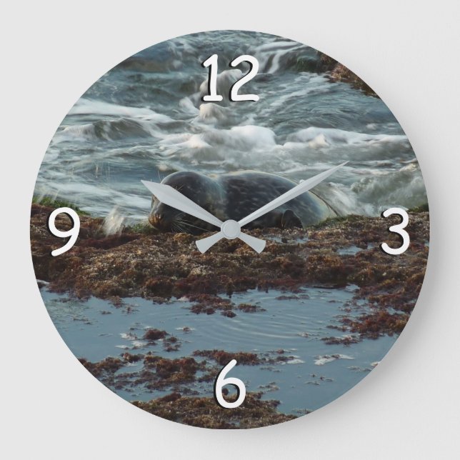 Sunset Lit Harbour Siegel I in San Diego Große Wanduhr (Vorderseite)