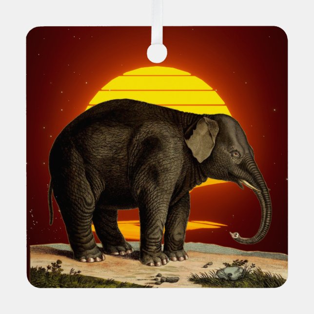 Sunset Magnificant African Elephant Ornament Aus Metall (Vorderseite)