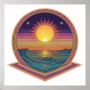 Sunset Mandala Horizon Poster