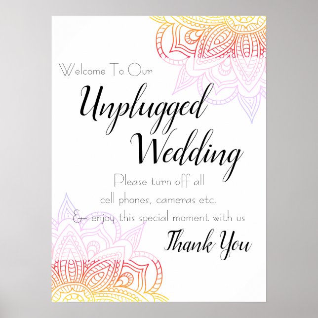 Sunset Mandala Unplugged Wedding Sign Poster (Vorne)