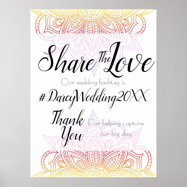 Sunset Mandala Wedding Hashtag Sign Poster (Vorne)