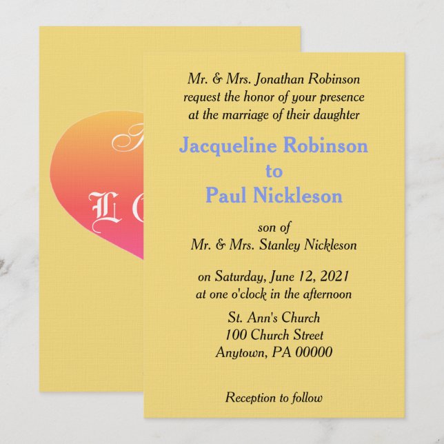 Sunset Mellow Yellow Blue Einladung zur Hochzeit (Vorne/Hinten)