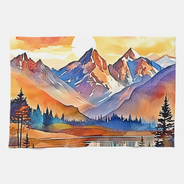 Sunset Mountain Art Design Geschirrtuch (Horizontal)