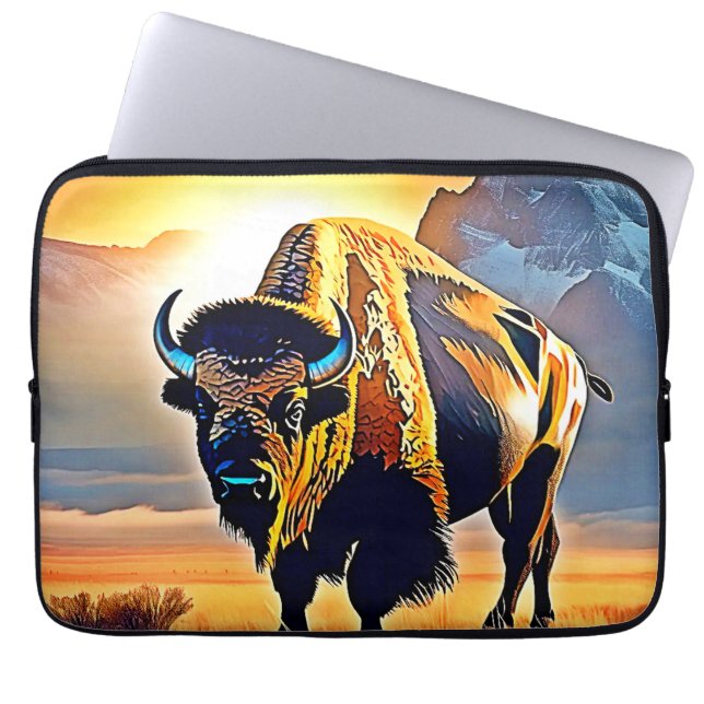Sunset Mountain Bison Art Design Laptopschutzhülle (Vorderseite)