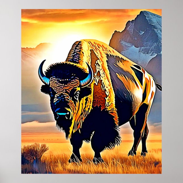 Sunset Mountain Bison Art Design Poster (Vorne)
