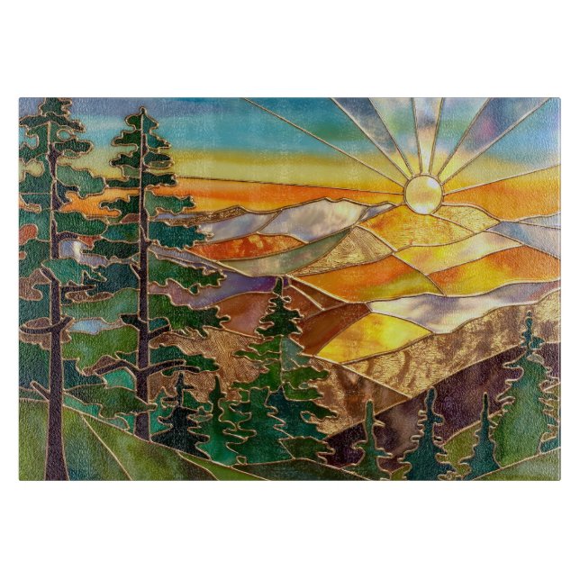 Sunset Mountain Kitchen Glas Schneidbrett Schneidebrett (Vorderseite)