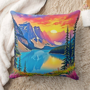 Sunset Mountain Lake Majestät Kunst Kissen