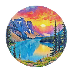 Sunset Mountain Lake Majestät Kunst Schneidebrett