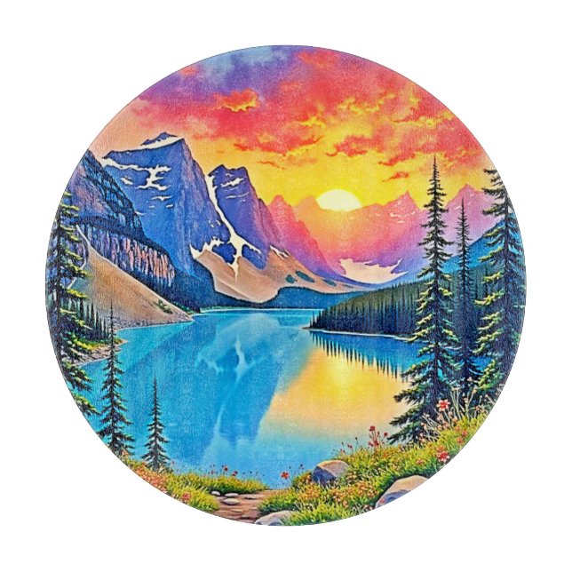 Sunset Mountain Lake Majestät Kunst Schneidebrett (Vorderseite)