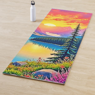 Sunset Mountain Lake Majestät Kunst Yogamatte