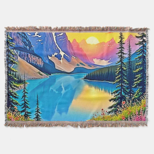 Sunset Mountain Lake Majesty Art Decke (Vorderseite)