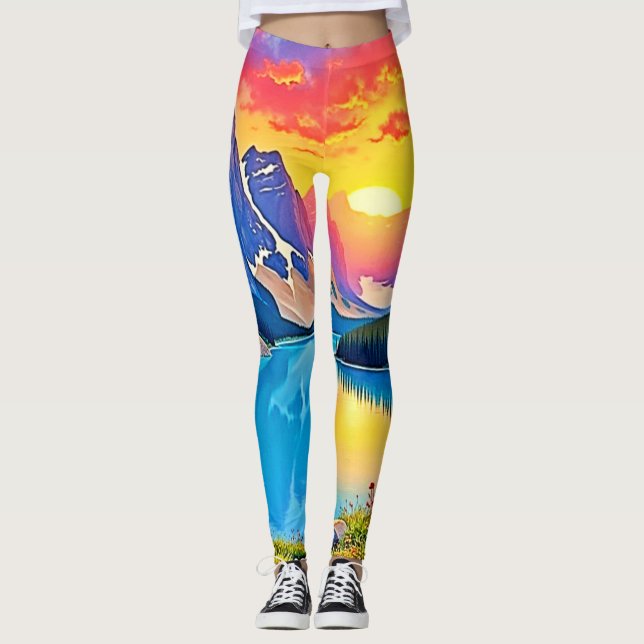 Sunset Mountain Lake Majesty Art Leggings (Vorderseite)
