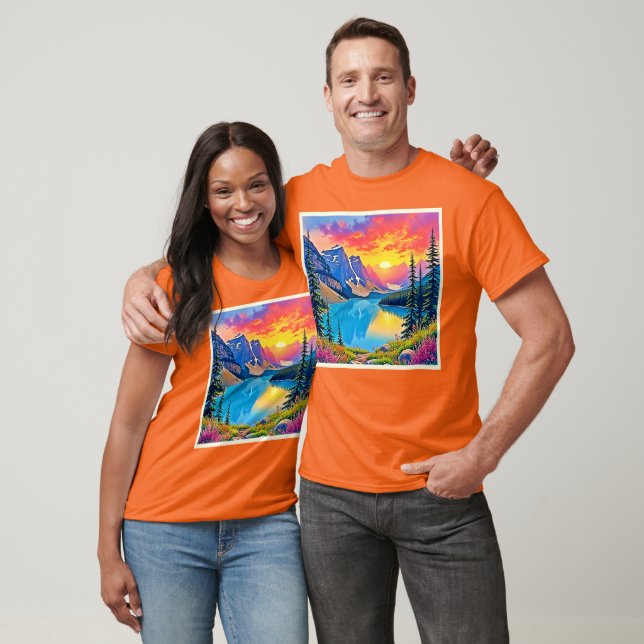 Sunset Mountain Lake Majesty Art T-Shirt (Unisex)