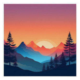 Sunset Mountain Landschaft Art Collection Poster