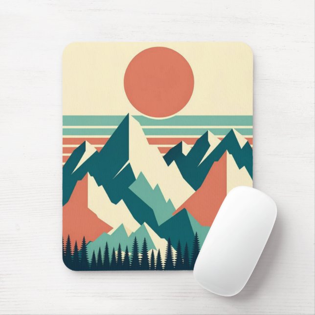 Sunset Mountain Peaks Retro Mouse Pad Mousepad (Mit Mouse)