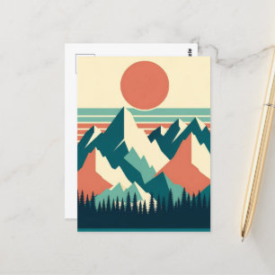 Sunset Mountain Peaks Retro Postkarte