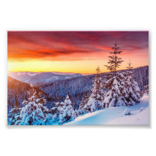 Sunset Mountain Winter Scene Foto Print