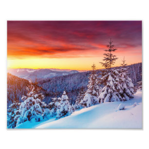 Sunset Mountain Winter Scene Foto Print