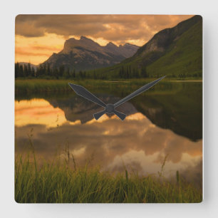 Sunset & Mountains, Alberta Kanada Quadratische Wanduhr