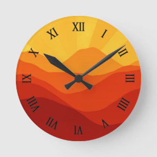 Sunset Mountains Banner Runde Wanduhr