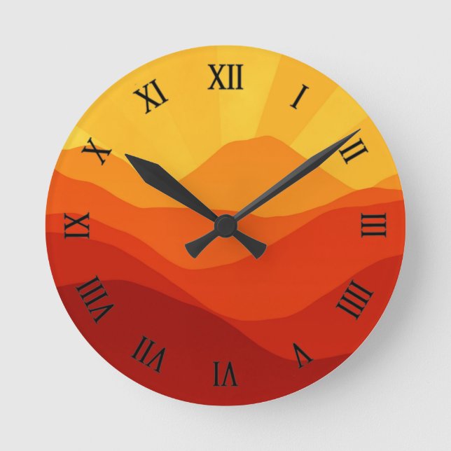 Sunset Mountains Banner Runde Wanduhr (Vorderseite)