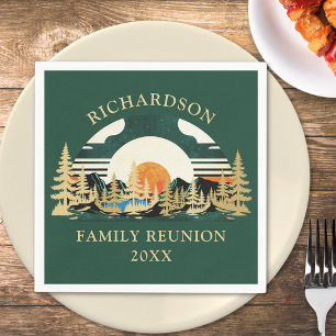 Sunset Mountains Camping Green Family Wiedersehen Serviette