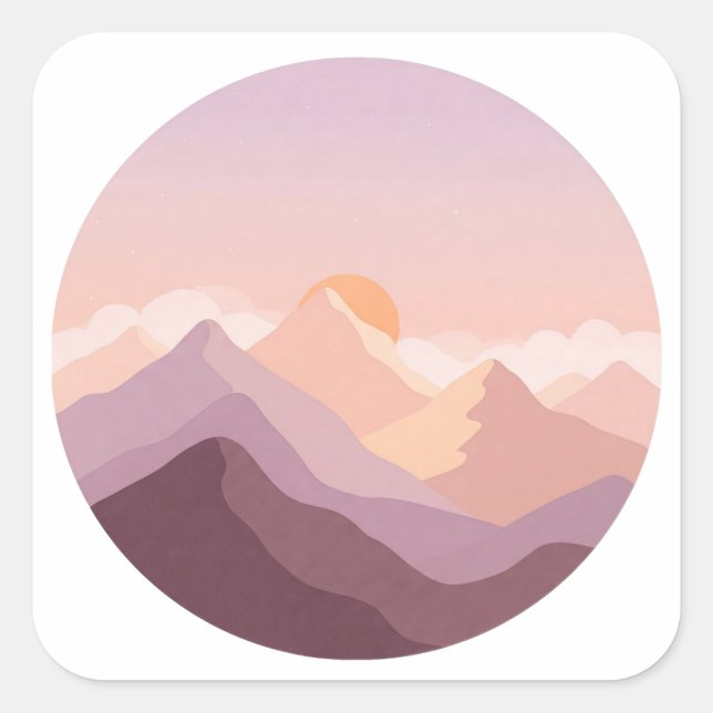 Sunset Mountains Quadratischer Aufkleber (Vorderseite)