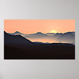 Sunset Mountains Silhouette Poster