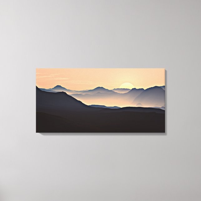 Sunset Mountains Silhouette Stretched Canvas Print Leinwanddruck (Vorderseite)