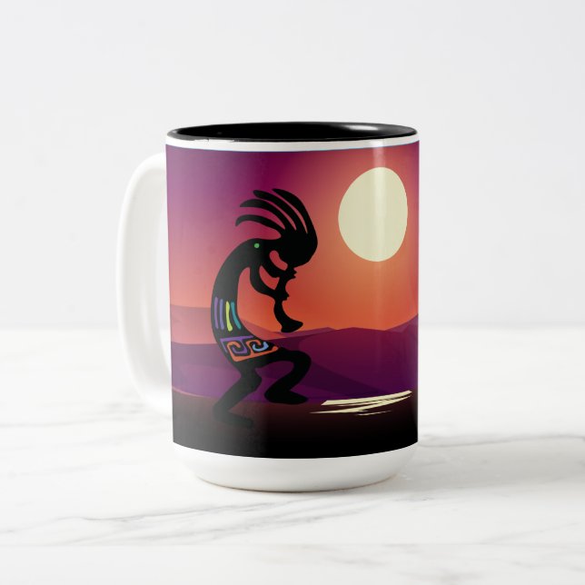Sunset Native American Kokopelli Coffee Tasse (Vorderseite Links)