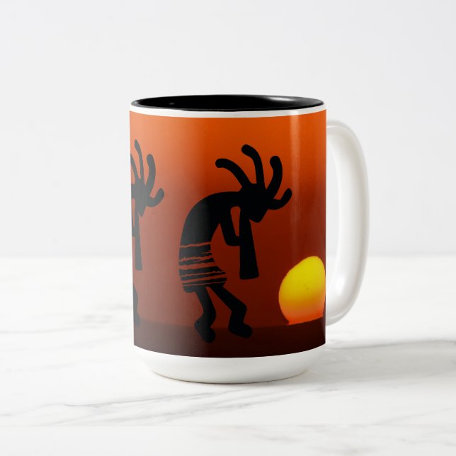 Sunset Native American Kokopelli Coffee Tasse (VorderseiteRechts)