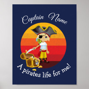 Sunset Nautical Blue Boy Party Pirate Poster