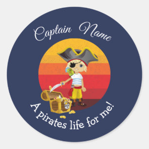 Sunset Nautical Boy Party Pirate Runder Aufkleber