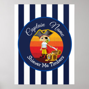 Sunset Nautical Stripes Boy Party Pirate Poster