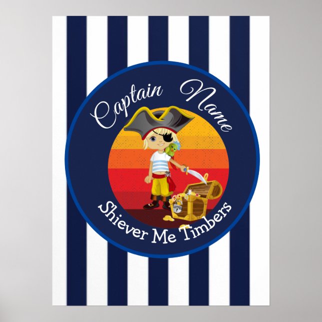 Sunset Nautical Stripes Boy Party Pirate Poster (Vorne)