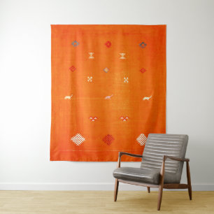 Sunset Oase: Orange Heritage Boho Marokkanische Ku Wandteppich