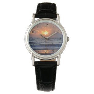 Sunset Ocean Beach Orange Armbanduhr