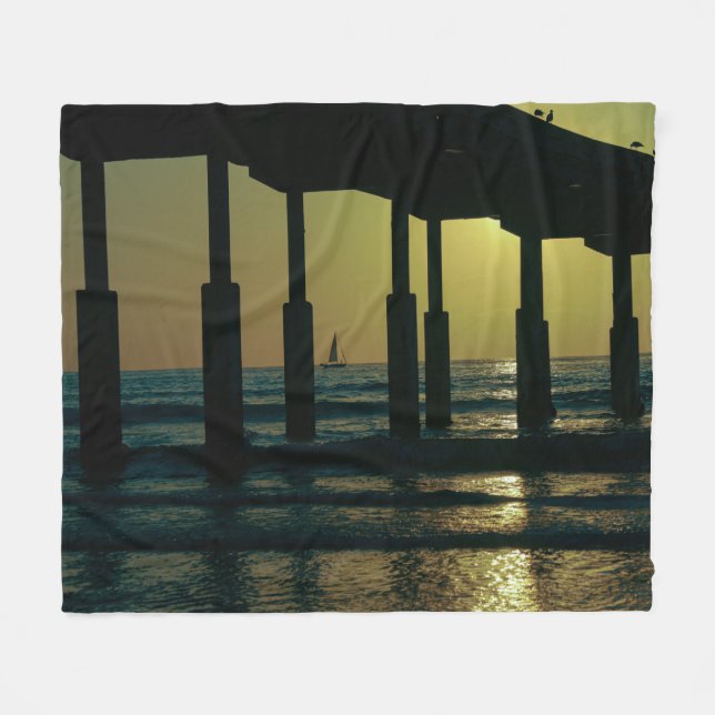 Sunset Ocean Beach Pier - Beach Sunset Fleecedecke (Vorderseite (Horizontal))