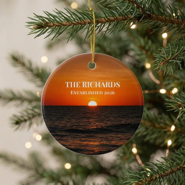 Sunset Ocean Custom Name Keramik Ornament (Von Creator hochgeladen)