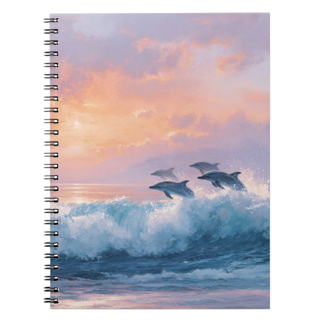 Sunset Ocean Dolphins Wave Notebook Notizblock (Vorderseite)