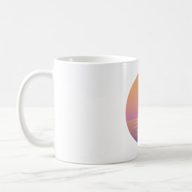Sunset Ocean Minimalist Mug – Hand-Drawn Summer Kaffeetasse (Links)