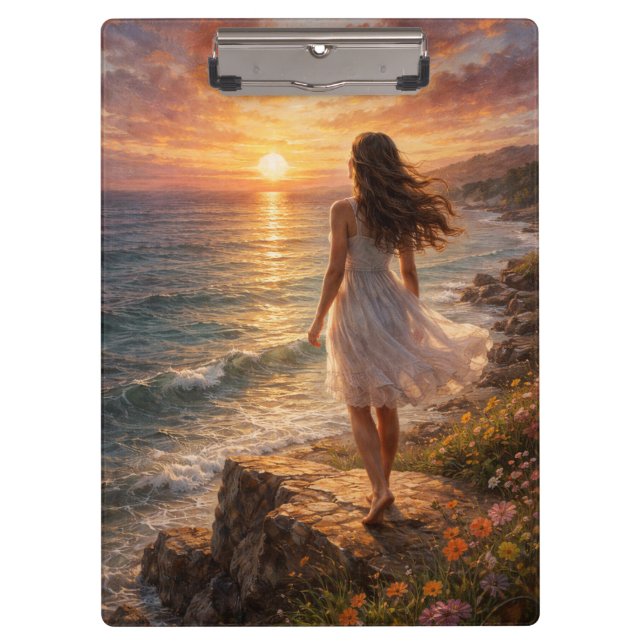 Sunset Ocean Oil Painting Clipboard Klemmbrett (Vorderseite)