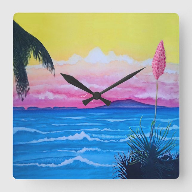 Sunset Ocean  Quadratische Wanduhr (Vorderseite)