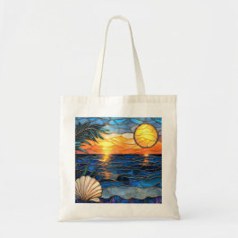 Sunset Ocean Stained Glass Tote Bag Tragetasche