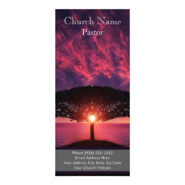 Sunset Ocean Tree Church Rack Card, Ministry Card Werbekarte (Vorne)